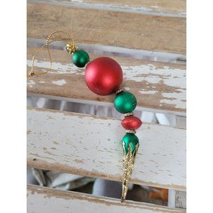 Red Green totem ornament beaded vintage Xmas tree